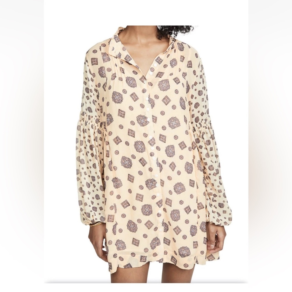 Sz L Free People Turn Turn Long Sleeve flowy long sleeve Tea Combo slip dress